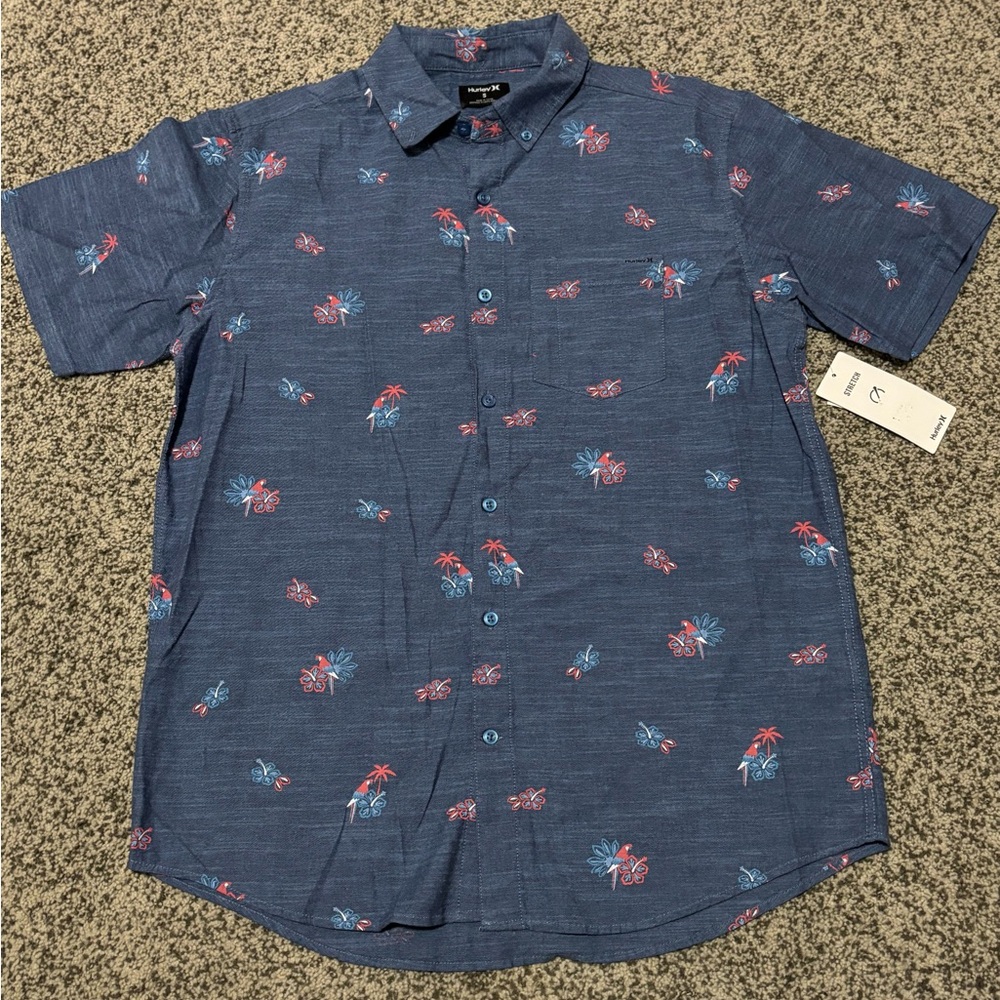 Hurley Navy and Red Tropical Print Men's Shirt
